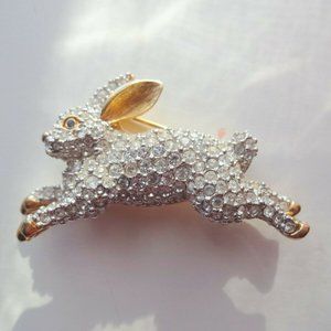 SIGNED Swarovski Rabbit Brooch Pin RARE